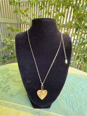 Anthropologie Fluted Heart Monogram " P" Pendant Necklace with Diamond Detail